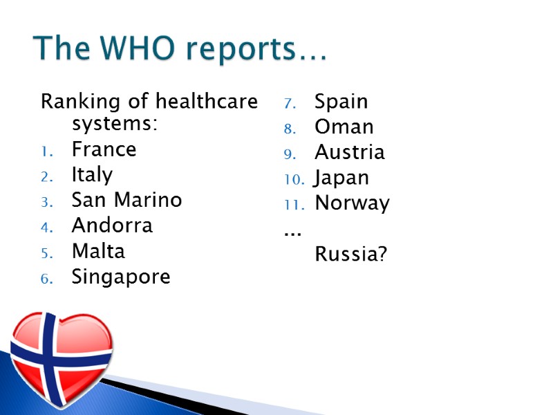 Ranking of healthcare systems: France Italy San Marino Andorra Malta Singapore Spain Oman Austria